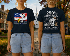 Snoopy 250th Anniversary T Shirt Front Back 1776 2026 America 4th Of July Tee