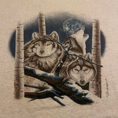 VTG 1994 howling wolves and moon animal nature wildlife wolf tshirt XL USA gray