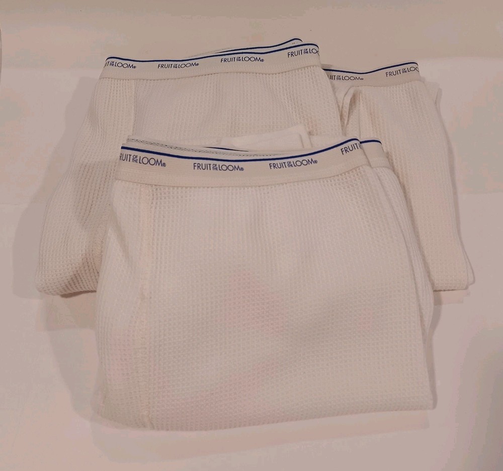 Mens Vtg Fruit Of The Loom White Thermal Long John Pants XL 3 Pairs