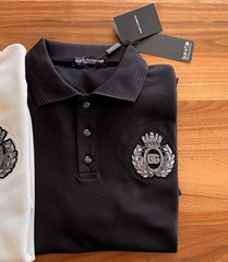 Dolce&Gabbana Men T shirt Pique Cotton Polo Neck Silver Embroidery T-shirt