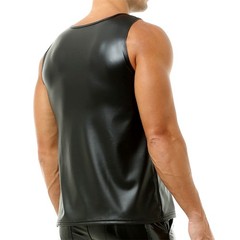 Mens Stretchy Faux Leather Tank Tops Vest Muscle Undershirts Sleeveless Clubwear