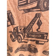 Copart all-over print tee cars, trucks, tow auto promotional apparel brown sz L