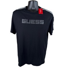 Guess Mens Alex SS Logo Tee Jet Black Tape T-Shirt T5BI70KBIV0 Medium NEW