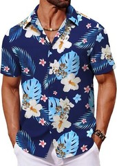 Mens Hawaiian Shirt Tropical Floral Short Sleeve Button Down Summer Beach Casual