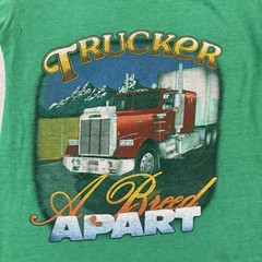 Vintage 80s Paper Thin Trucker T Shirt Green Sz M Rig USA Trucking Tee