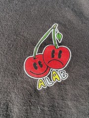 Alab Tee Shirt SOMETIMES MOODY Cherry Print Black Crew Neck Medium Y2K Men’s