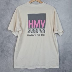 Vntg HMV Boston Shirt Mens Large White Harvard Square Record Store Single Stitch