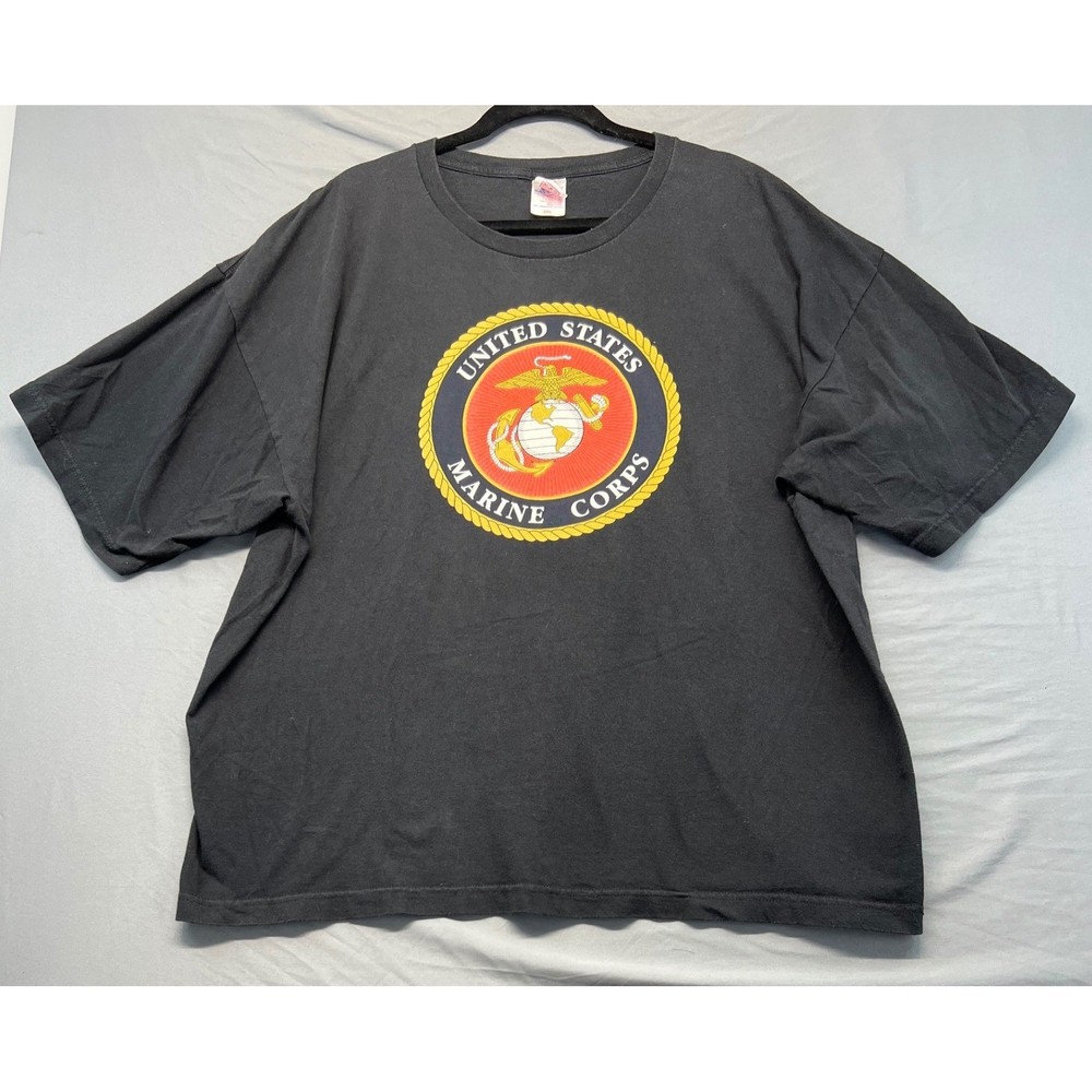 Bayside USMC T Shirt Mens 2XL Black Good US Marine Corps Graphic Tee Made in USA