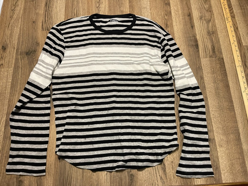 Carbon Shirt, Men’s Size XXL, White Gray Black, Striped, Long Sleeve