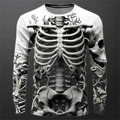 3D Print Skeleton Skulls Pattern T Shirts Men Long Sleeve Casual Fashion T-shirt