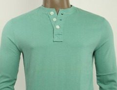 New JA John Ashford Mens Henley Neck Long Sleeve Green Cotton T Shirt S