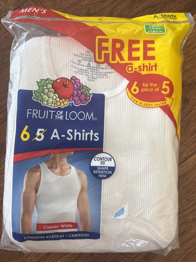New NIP Vtg 6 White Small S 34-36 Inch A-Shirt Tanks Fruit Of The Loom 2012