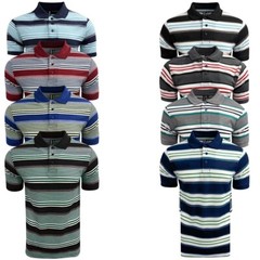 Men’s Short Sleeve Polo T-Shirt Stripe Pique Casual Regular fit Fashion Work Top