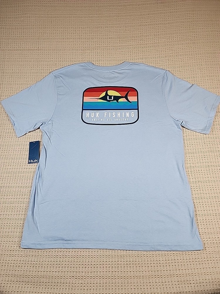 Medium HUK Men’s Performance Fishing Shirt Sunset Marlin Light Blue /Crystal Sky