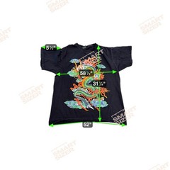 90s Chinese Dragon Tee Black Cotton Fire Clouds Mythical Art Vintage T-Shirt L