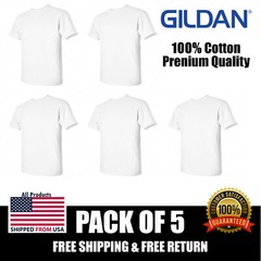 PACK OF 5 Gildan G500 Mens White T-Shirt Heavy Cotton™ 5.3 oz. 100% T Shirt
