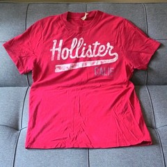 Hollister Red GraphicLogo CrewNeck T-Shirt Men’s L 100%Cotton Easy Care Y2K VTG