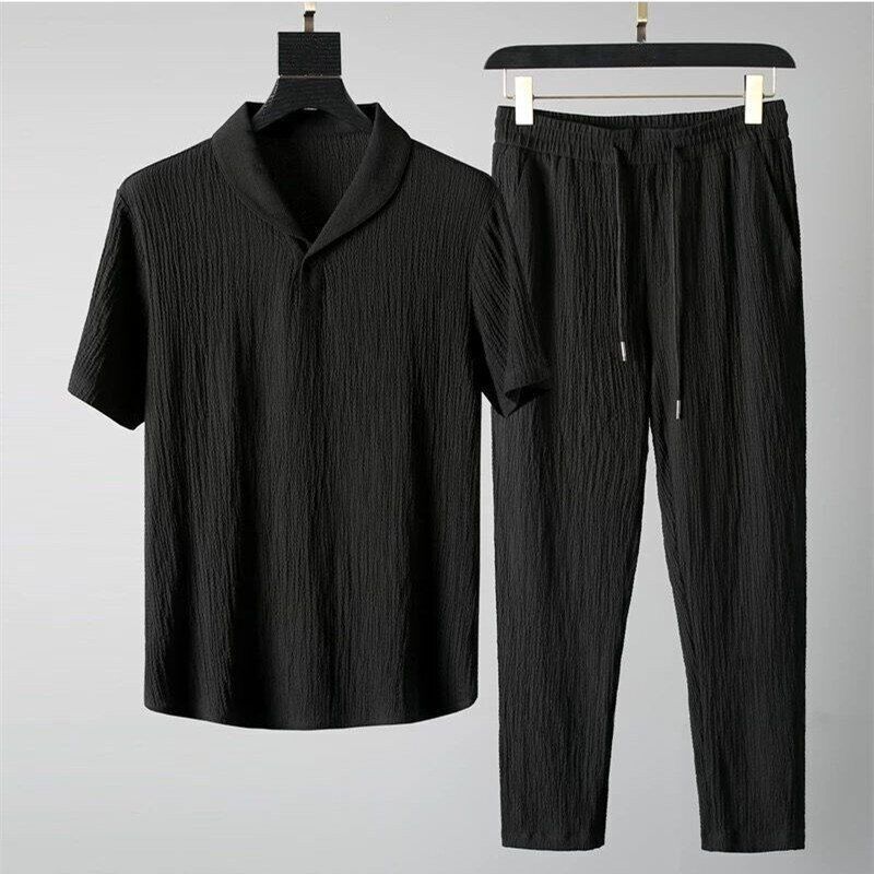 (Shirt+Trousers) New Summer Men Fashion Shirt Men Business Casual Shirts