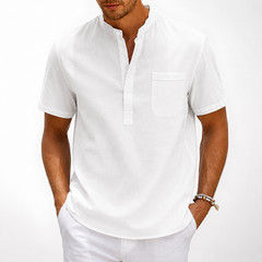 Camisa De Manga Corta Moda Lujo Camiseta Elegante Algodón Linen Para Hombres
