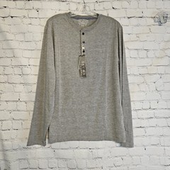 NWT Jachs New York Mens T-Shirt Long Sleeve Henley Neck Charcoal Gray Size MED
