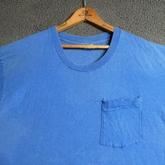 VTG 80s Faded Selvedge Front Pocket Worn Cotton Blank Single Stitch T-Shirt 2XL