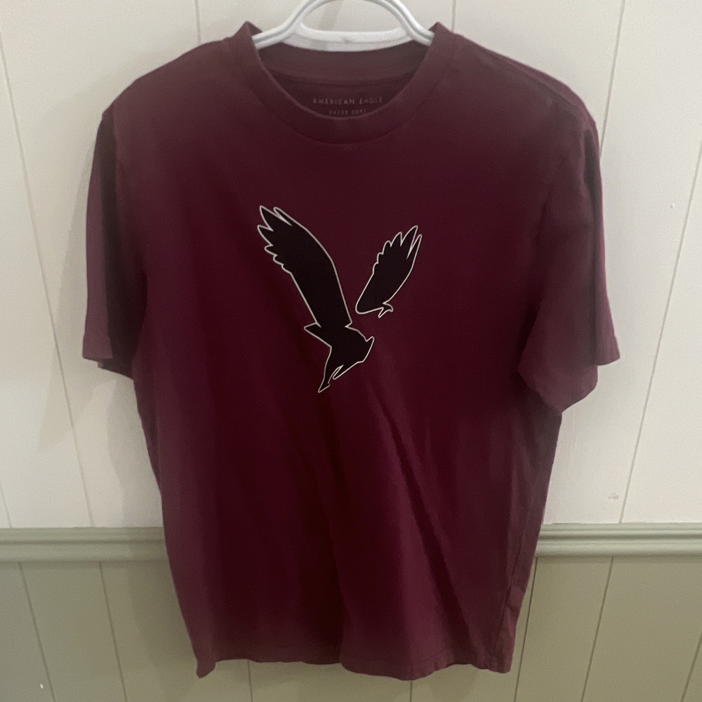 American Eagle Super Soft Standard Fit Graphic Logo Burgundy Crew Tee, Men S