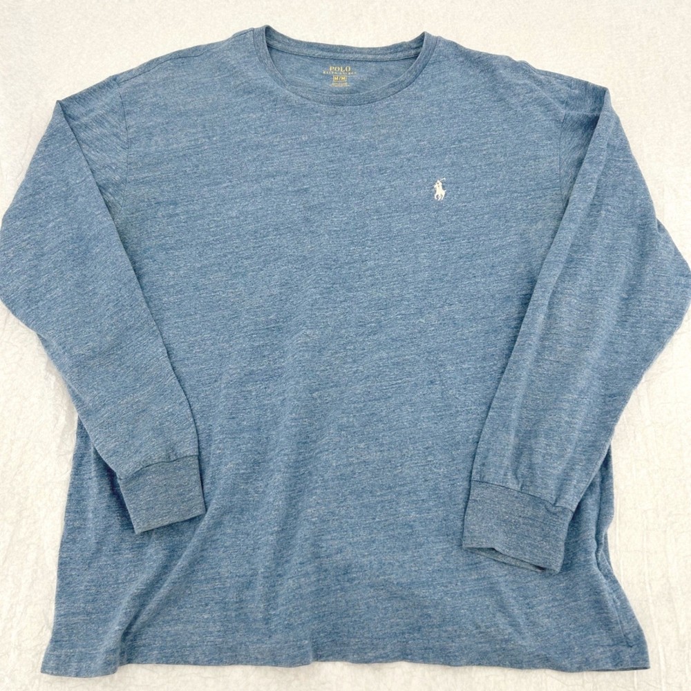 Mens Long Sleeve T-Shirt M Blue Heathered Embroidered Pony Polo Ralph Lauren