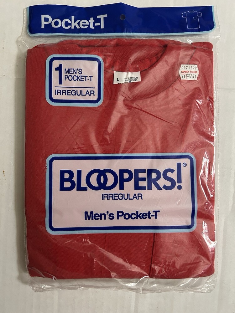 Vtg Fruit of The Loom T Shirt Men’s L Bloopers Irregular Red Pocket Tee 1980s