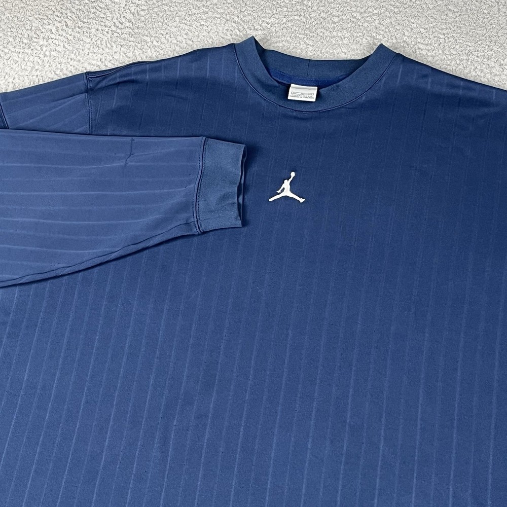 Nike Air Jordan Shirt Mens XXL Blue Pinstripe Jumpman Logo Long Sleeve Pocket