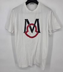Moncler Men’s Maglia T-Shirt Cotton Size Large White Large Logo Print Authentic