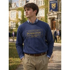 Pendleton Sweatshirt Men’s Large Navy Blue Logo Crewneck Preppy Classic USA