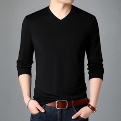 Men Men’s Long-Sleeved V-Neck Shirt T-Shirt Pure Color Casual Pullover Tops
