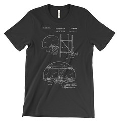 Basketball Hoop Patent T-Shirt.100% Cotton Comfy Tee on Black White or Gray. NEW