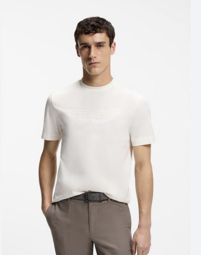 BOSS X ASTON MARTIN MERCERISED-COTTON T-SHIRT WITH WING DETAIL Classic white cre