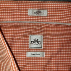 Peter Millar Crown Finish Button Down Shirt Mens Orange White Micro Check Size L