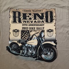 Reno Nevada Bike Rally Shirt Mens Large Beige Double Side Skull Wings Logo 2013