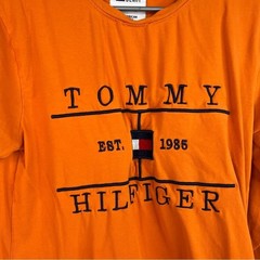 Tommy Hilfiger long sleeve embroidered front Vibrant Orange Graphic Tee
