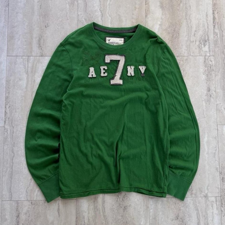 American Eagle Outfitters 2000’s Y2K VTG Green Long Sleeve Graphic Logo Tee L/G