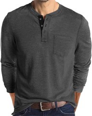 Mens Fashion Henley Shirts Long Sleeve Button Cotton T-Shirt with Pocket