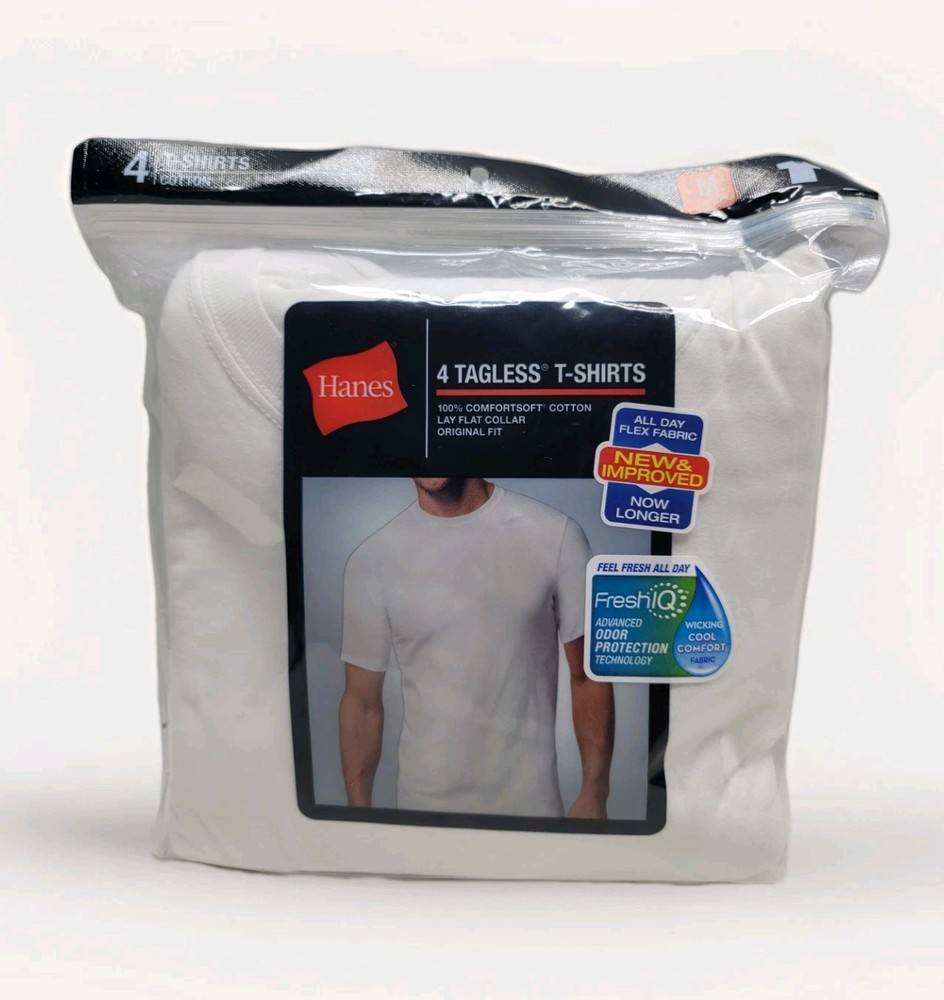 Hanes Men’s M Tagless Cotton T-Shirts Comfortsoft Cool Comfort 4 Pack New