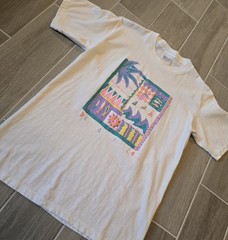 Vintage Vail Shirt Single-Stitch Art Large 90s Puff Print Colorful Fresh Produce
