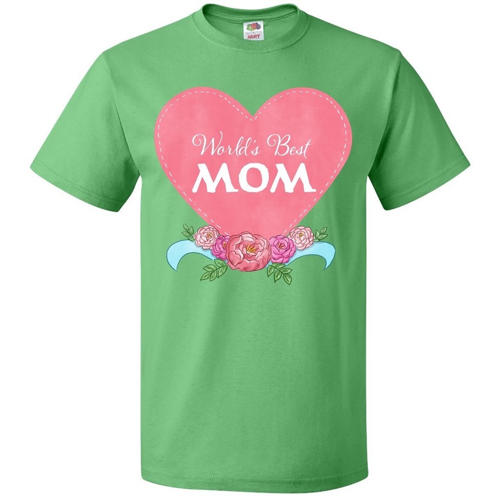 Inktastic World’s Best Mom In Pink Heart With Flowers T-Shirt Mothers Mama Peony