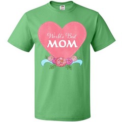 Inktastic World’s Best Mom In Pink Heart With Flowers T-Shirt Mothers Mama Peony