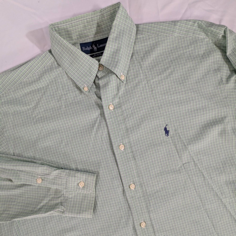 Ralph Lauren~Blake~M~Blue Label Men~Cotton~Green Blue White Plaid~Longsleeve