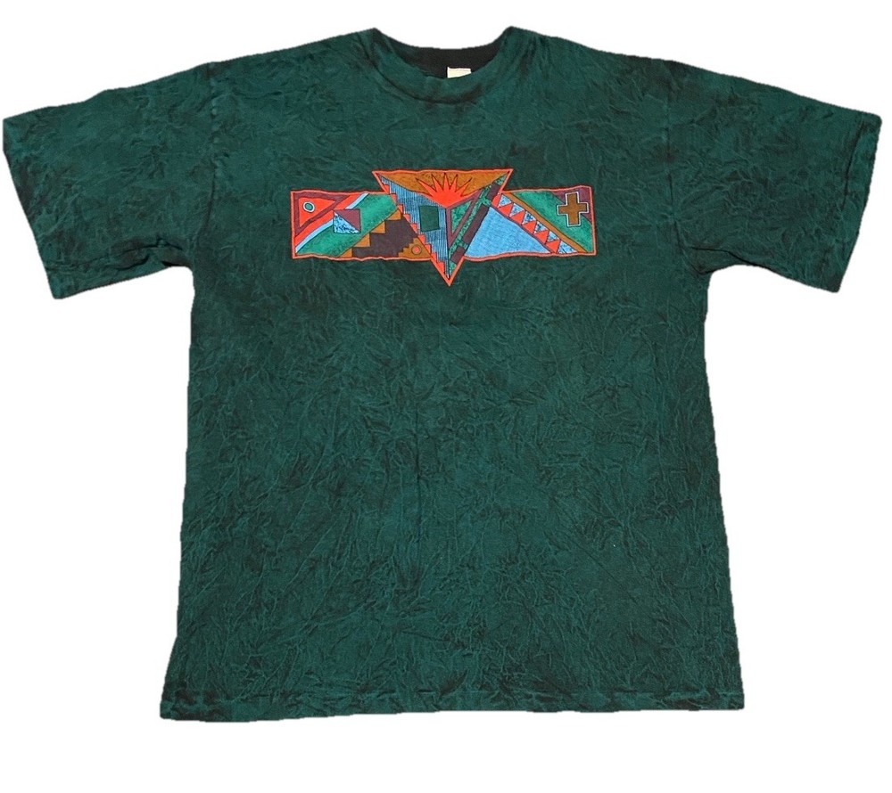 Vintage Southwestern Art T-Shirt Stone Acid Washed Green 90’s Adult Large