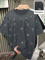 New Men Women Luxury Diamond Crosses Stars Rhinestones Fashion T-Shirt 7 Colors