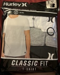 3 PACK HURLEY Mens Classic Fit 3pk T-SHIRT Ultra Soft & Tag Free – SMALL 36”