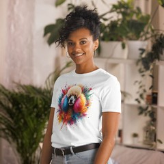 Colorful Poodle Unisex T-Shirt | Vibrant Dog Design with Paint Splashes | Tee