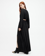 All Saints Womens Maxi Skirt Black Casandra Draped Lightweight High Rise Viscose