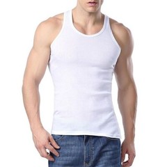 Men Tank Top 100%Cotton Ribbed White A-Shirt Wife Beater Undershirts Size:S-4XL